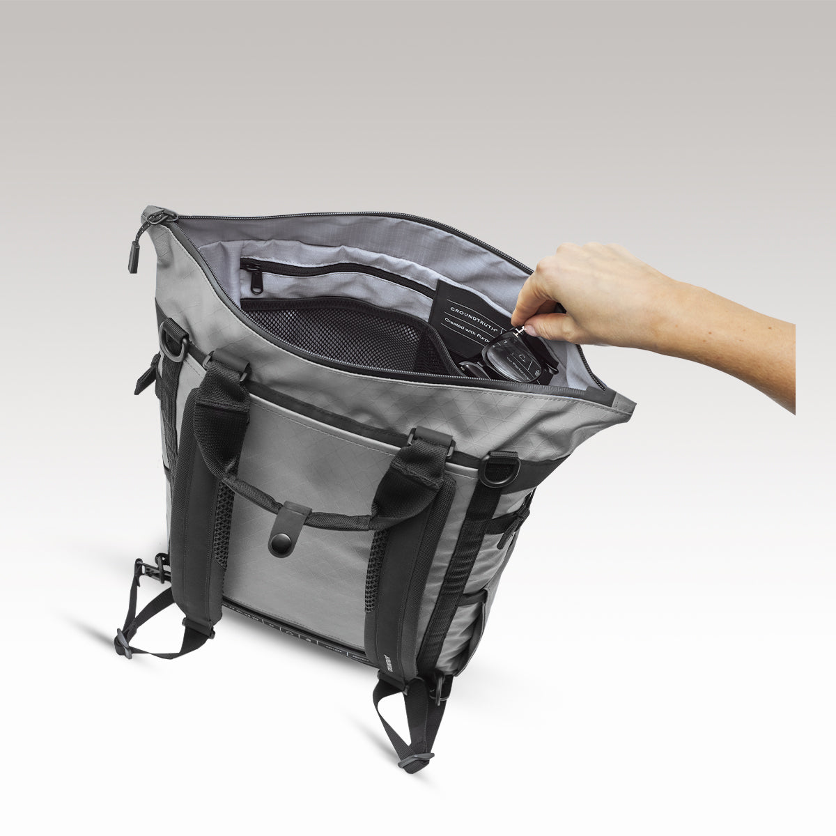 RIKR 17L Technical Tote Backpack GROUNDTRUTH color black #color_Summit Grey