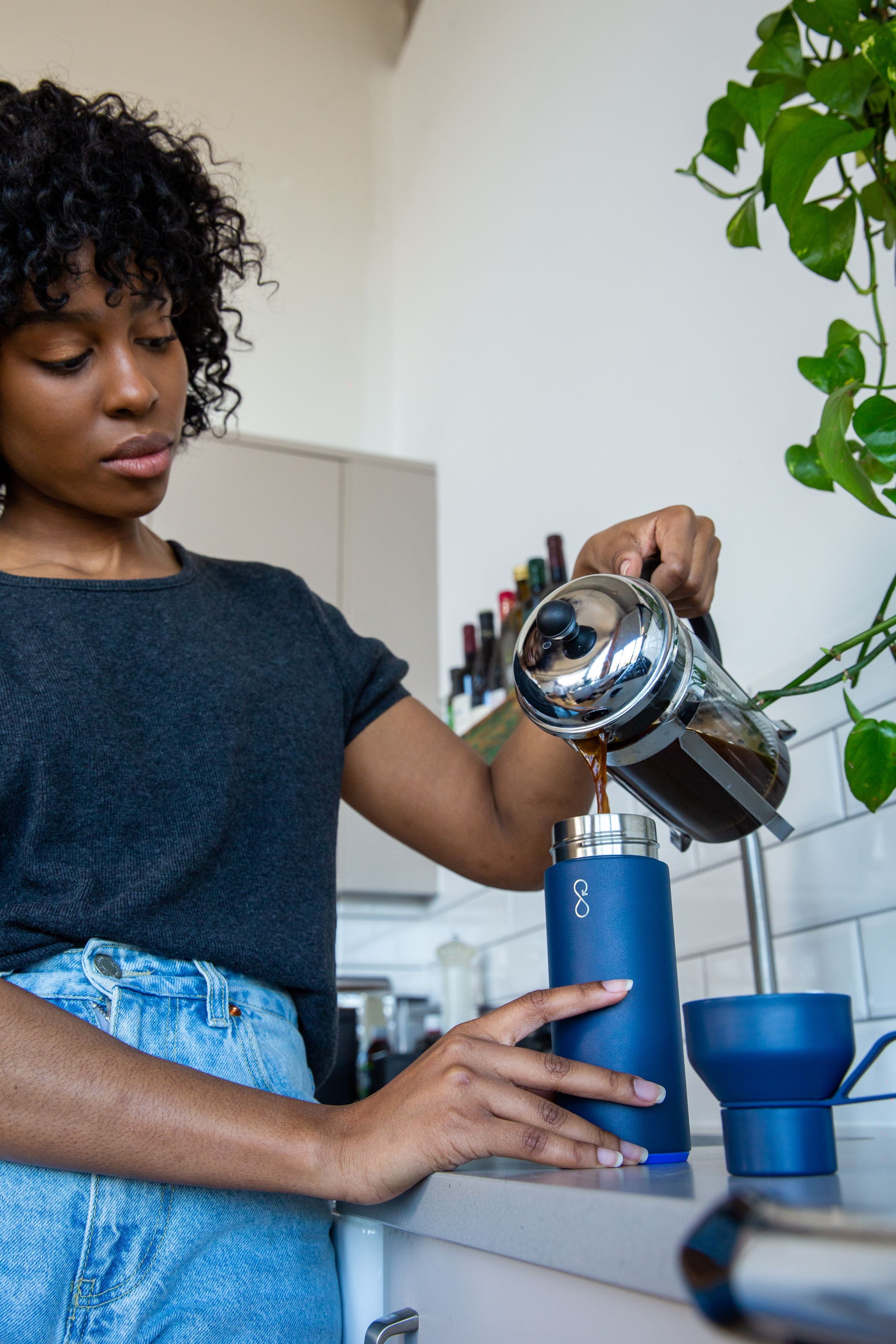 Groundtruth water bottle used for hot drink