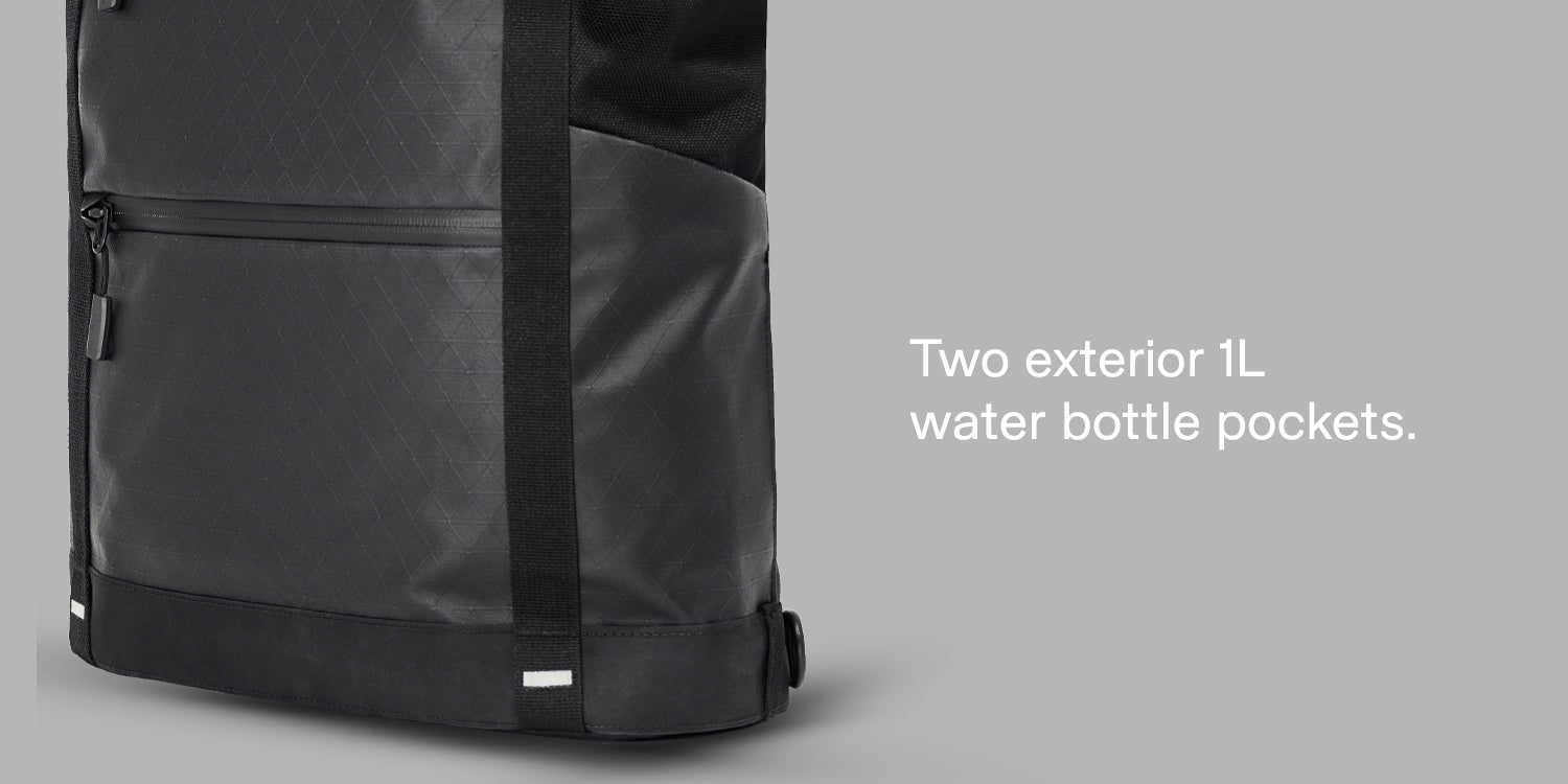RIKR 17L Tech tote with two exterior pockets for water bottle and umbrella