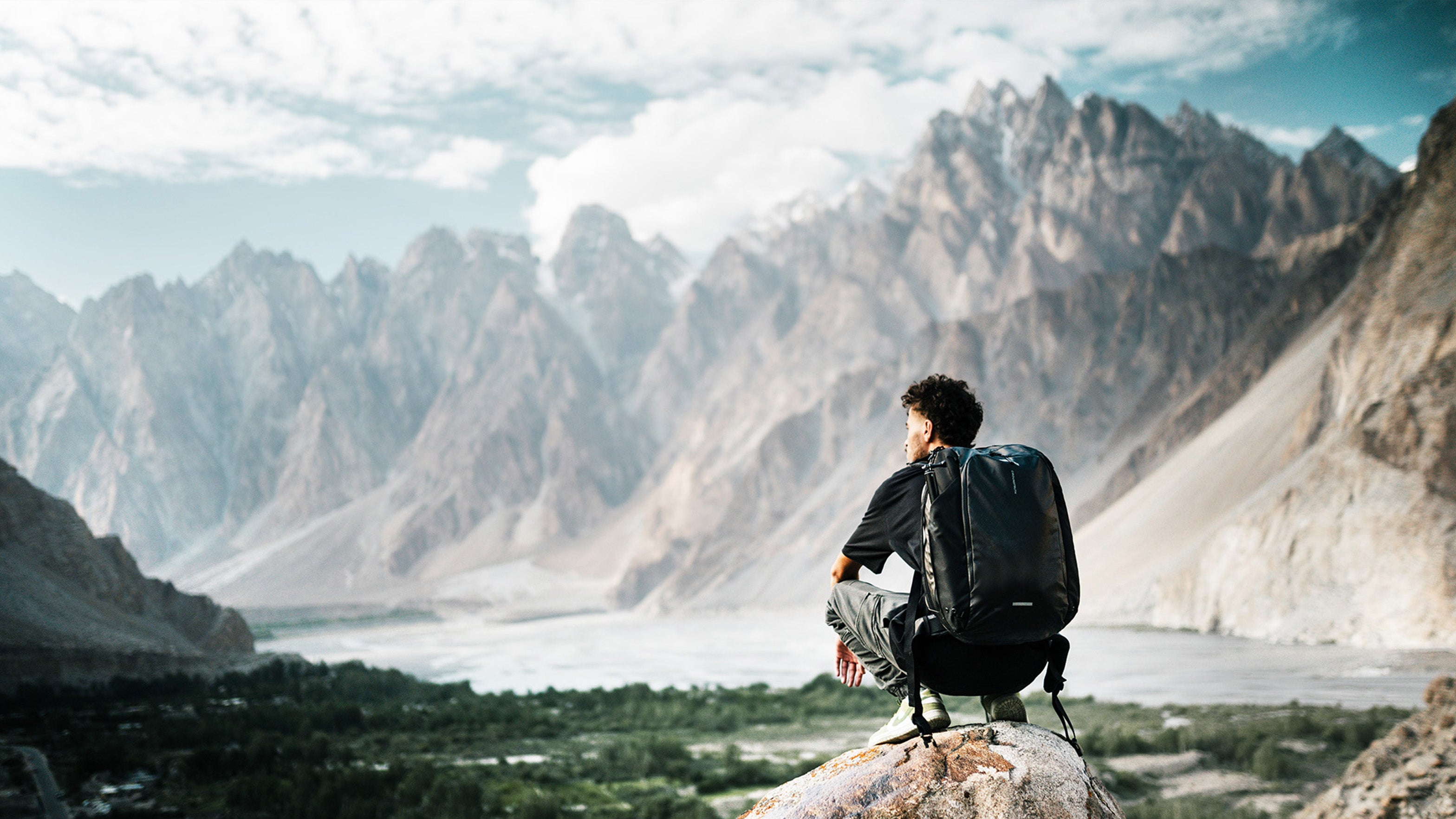 The 38L Hybrid Duffle Backpack in action in the mountains