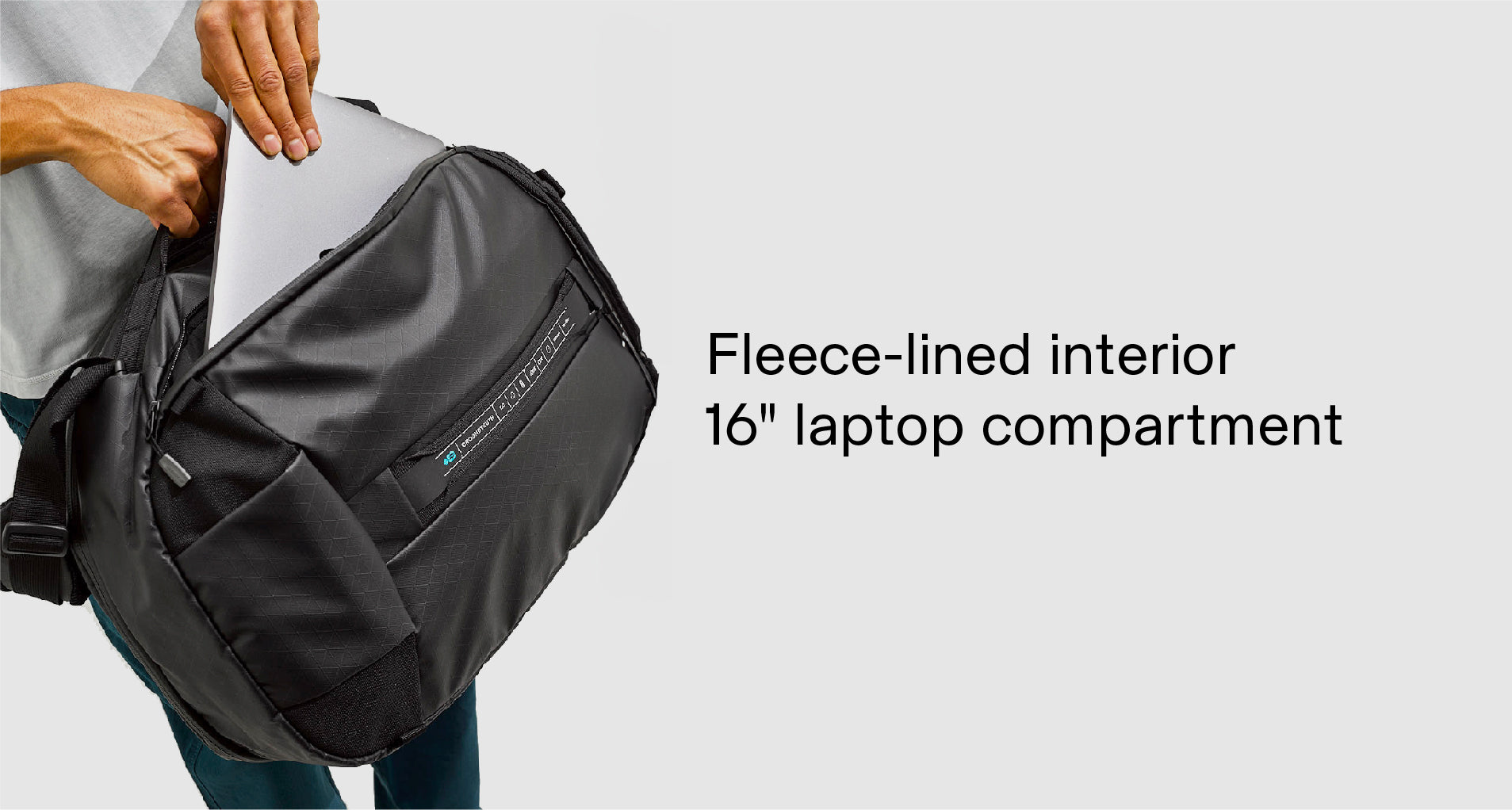 The RIKR 38L Duffle Backpack with fleece-lined interior 16" Laptop compartment