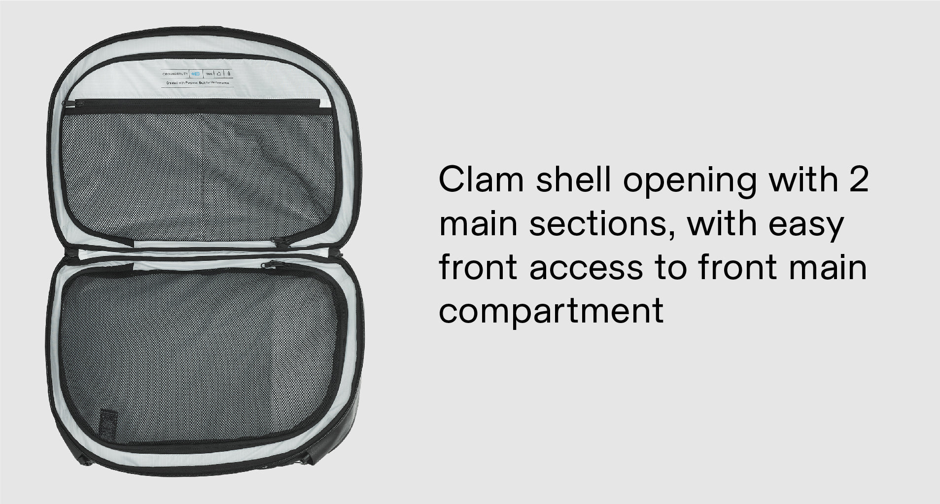 RIKR 38L Duffle Backpack with Clamshell opining and easy front access to main compartment