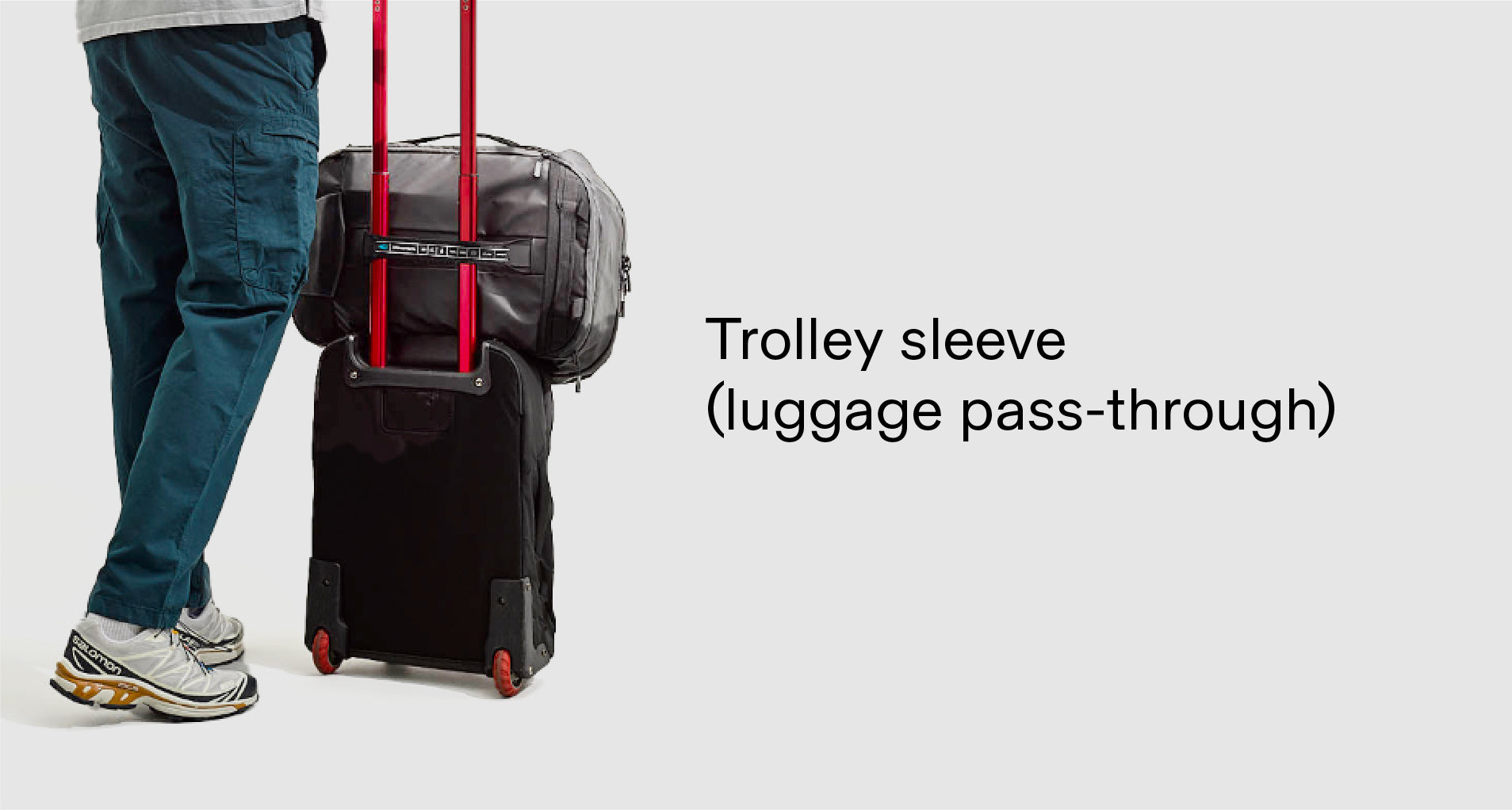 The RIKR 38L Duffle Backpack with Trolley sleeve luggage pass-through