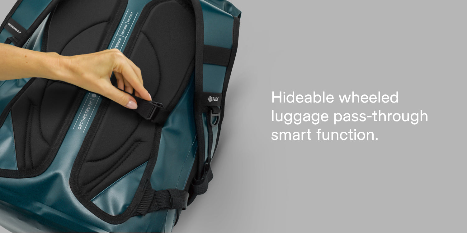 Hideable wheeled luggage pass-through smart function