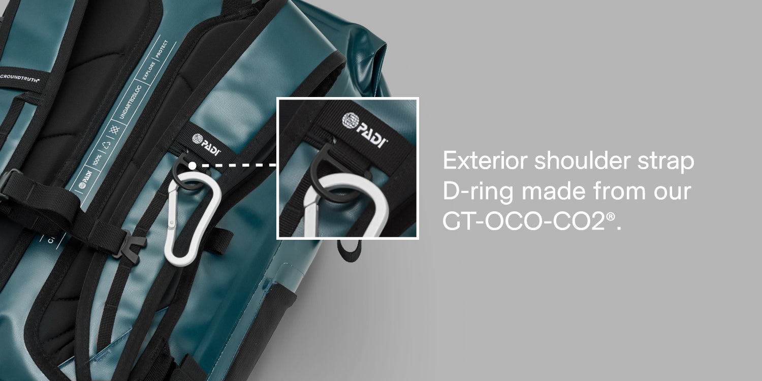 Exterior shoulder strap D-ring made from our GT-OCO-CO2®