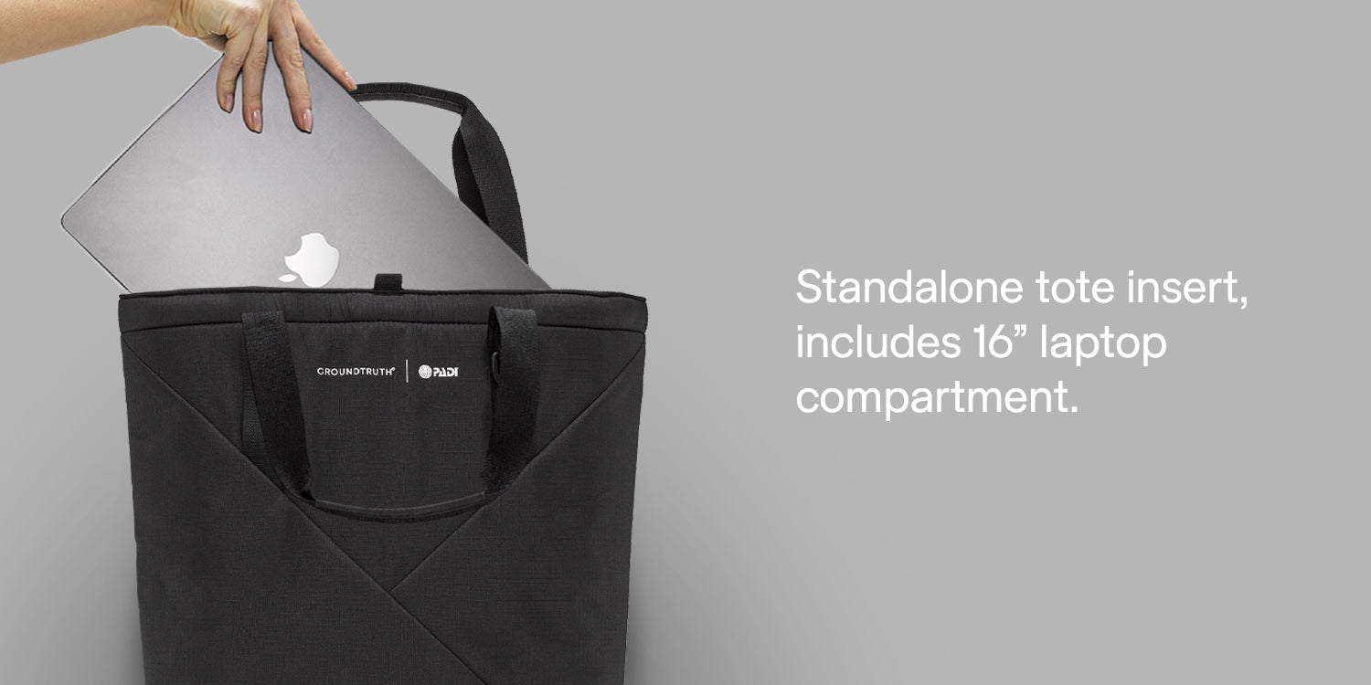 Standalone tote insert, includes 16” laptop compartment
