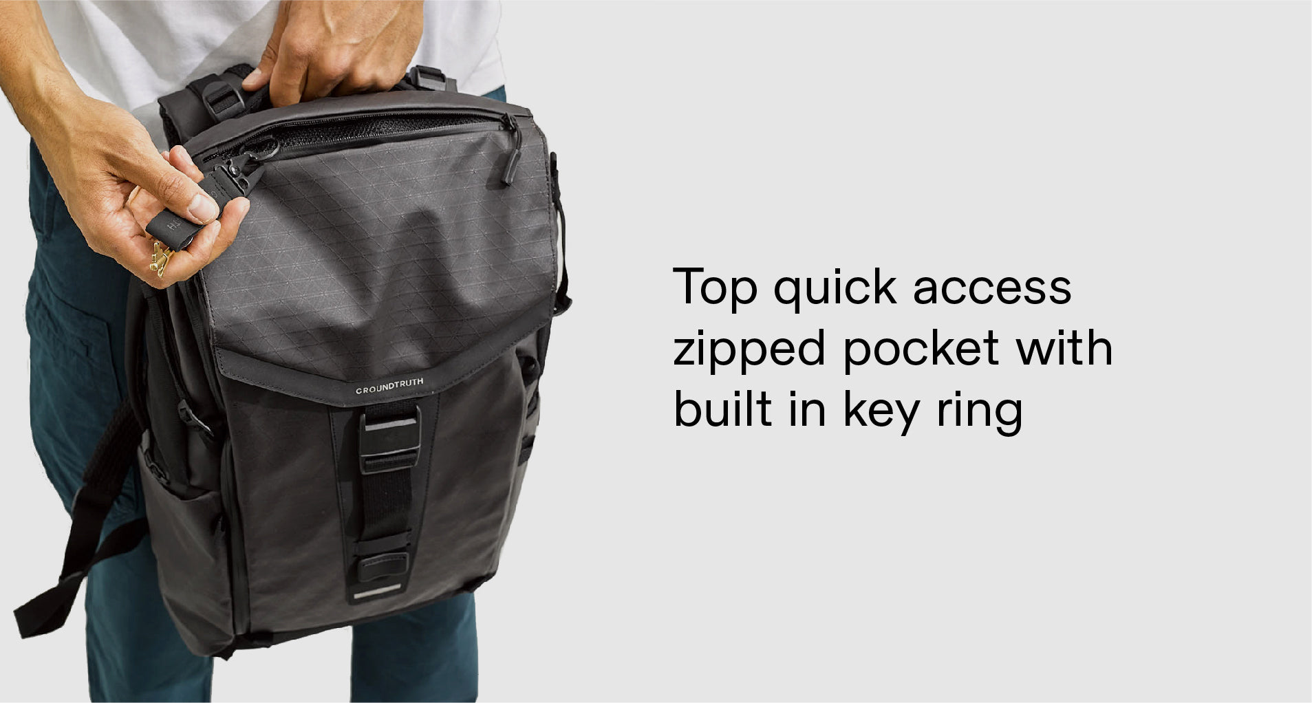 RIKR 23L Ultimate Backpack top quick access zipped pocket with built in key ring