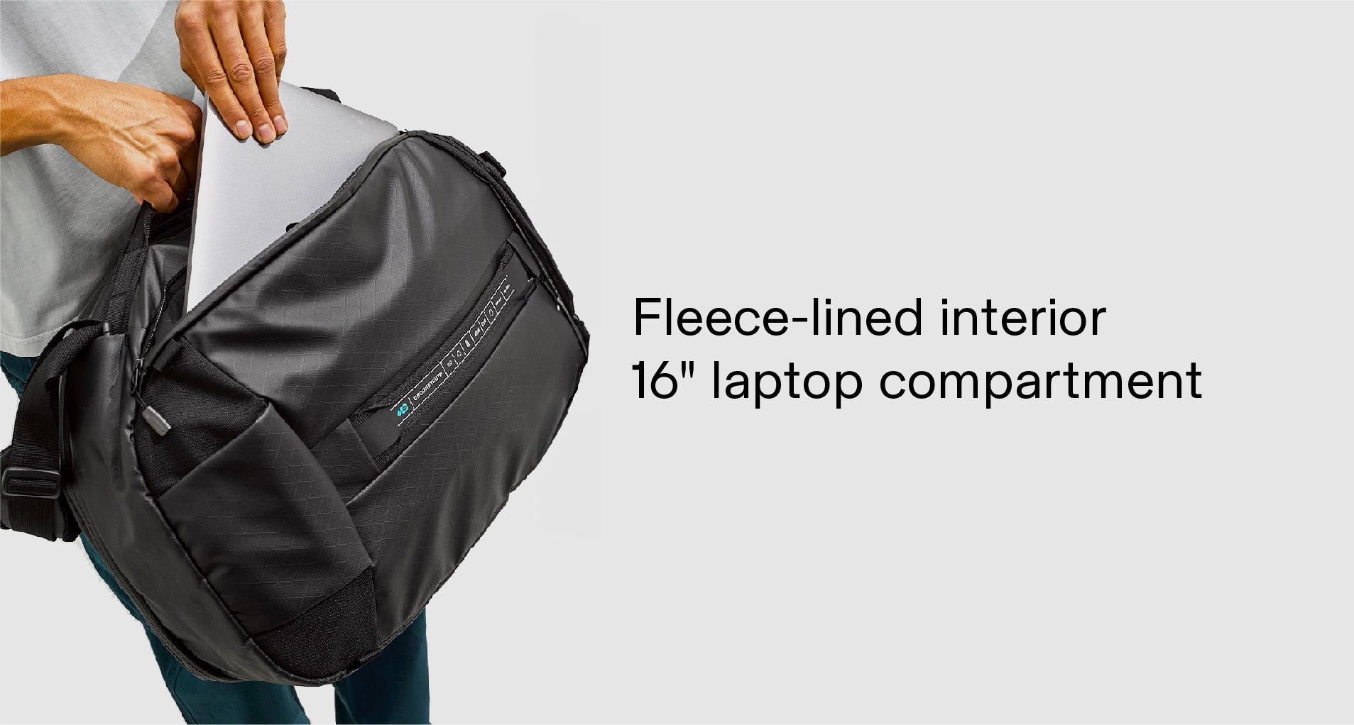 The RIKR 38L Duffle Backpack with fleece-lined interior 16" Laptop compartment 