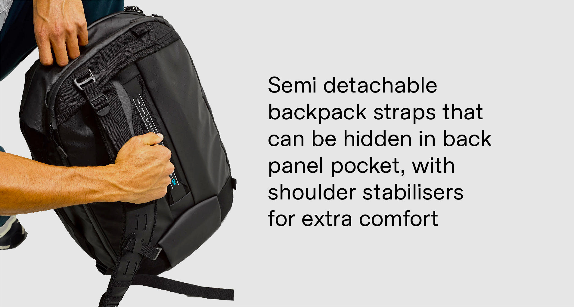 Th e23L Duffle Backpack with semi detachable backpack strap that can be hidden 